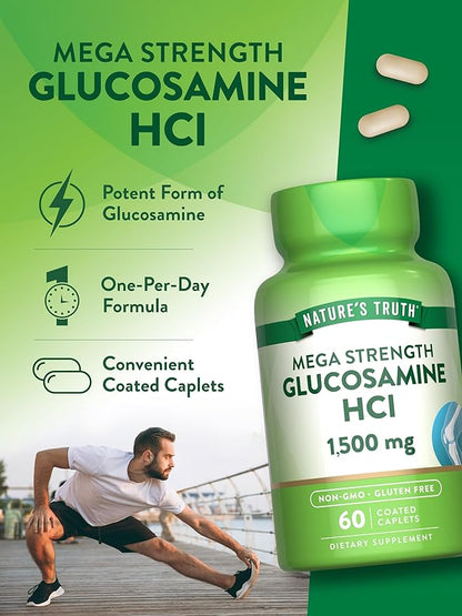 Nature's Truth Glucosamine HCI 1500mg | 60 Caplets | Mega Strength | Non-GMO & Gluten Free Supplement