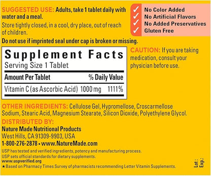 Nature Made Extra Strength Vitamin C 1000 mg, Dietary Supplement for Immune Support, 100 Tablets, 100 Day Supply