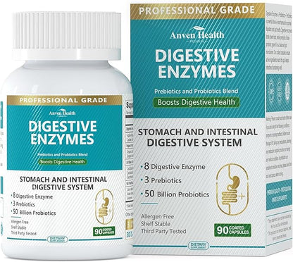 Digestive Enzymes with Probiotics Prebiotics for Women Men - Multi Enzyme for Bloating Relief, Gas, Constipation, Digestive & Gut Health, Vegan & Non-GMO | 90 Capsules