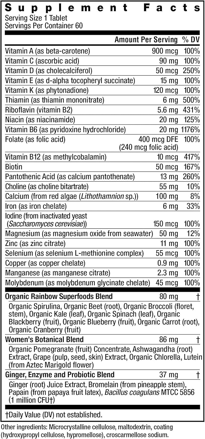 Rainbow Light Womens One High-Potency Daily Multivitamin, Womens Multivitamin Provides High-Potency Immune Support, With Vitamin C, Biotin and Ashwagandha, Vegetarian, 60 Count