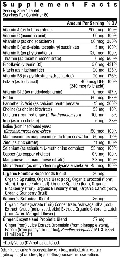 Rainbow Light Womens One High-Potency Daily Multivitamin, Womens Multivitamin Provides High-Potency Immune Support, With Vitamin C, Biotin and Ashwagandha, Vegetarian, 60 Count