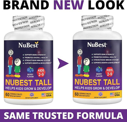 NuBest Tall Kids for Age 2 to 9 - Grow Taller, Height Growth, Immunity and Bone Strength - Kids Vitamins, Toddlers Vitamins - 60 Chewable Berry Tablets | 3 Pack