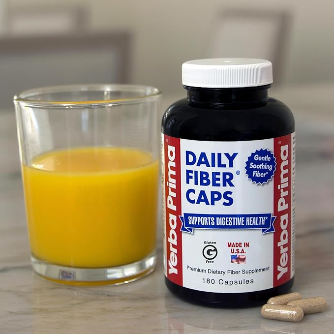 Yerba Prima Daily Fiber Capsules, 180 Caps (Pack of 3) - Soluble Dietary Fiber Supplement - Colon Cleanse - Gut Health - Constipation Relief, Vegan, Non-GMO, Gluten-Free