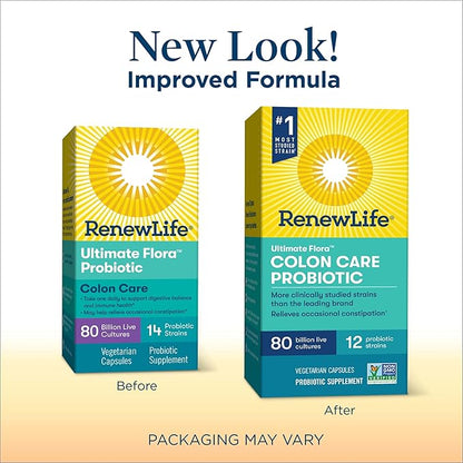 Renew Life Probiotic Colon Care Probiotic Capsules, Daily Supplement Offers Colon Support, L. Rhamnosus GG, Dairy, Soy and gluten-free, 80 Billion CFU, 30 Count