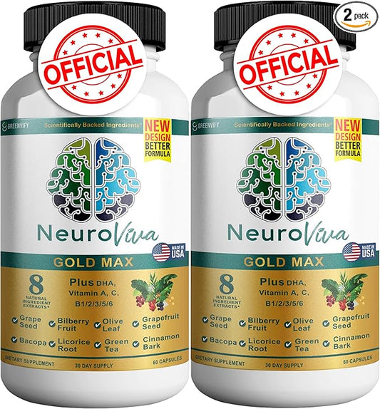 Neuroviva Gold Max Plus Brain Supplement for Memory and Focus Concentration for Mental Clarity, Cognitive Enhancement Vitamins B6, B12 60 Capsules (2)