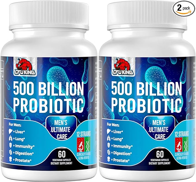 Probiotics for Men, 500 Billion CFU & 12 Mens Probiotic for Digestive Health + 4 Organic Prebiotic Fiber, for Digestive, Gut, Immune Health, Bloating, Gas, Energy Support, Shelf Stable - 120 Capsules