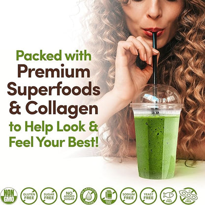 COUNTRY FARMS Collagen Peptides Powder with Greens Dietary Powder Supplement (Type I, III) for Skin Hair Nail and Joints, Dairy/Gluten/Sugar Free, Energizing Superfoods, 21.2 Oz, 60 Servings