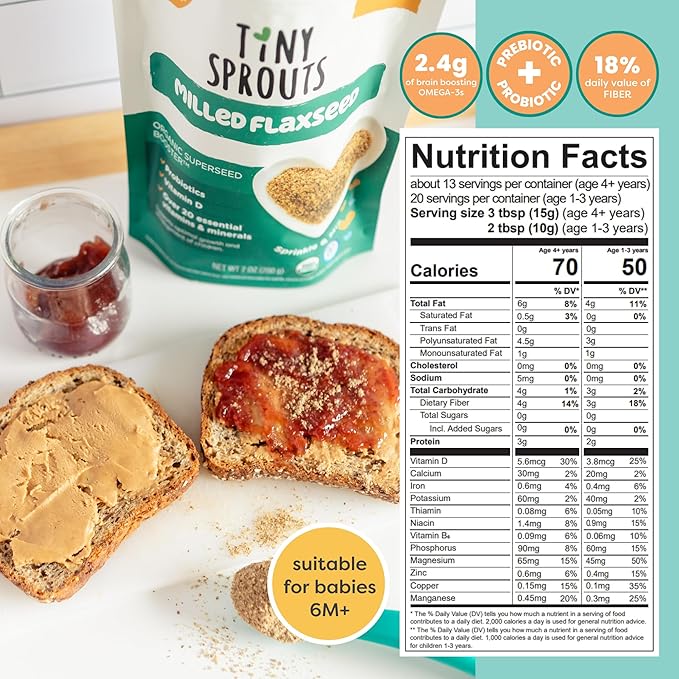 Organic Superseed Bundle - Hemp Hearts, Milled Chia Seeds and Milled Flaxseeds with VITAMIN D + PROBIOTICS Added, for 6M+ Babies Toddlers & Kids Immune & Digestive Support (7oz x 3 Pack)
