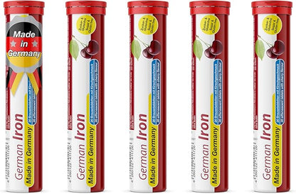 T&D German Iron 14 mg - 100 Vegan Drink Effervescent Tablets - Cherry Flavor - Made in Germany