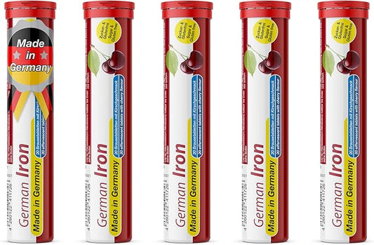 T&D German Iron 14 mg - 100 Vegan Drink Effervescent Tablets - Cherry Flavor - Made in Germany