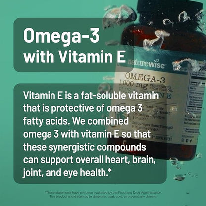 NatureWise Extra-Strength Omega 3 Fish Oil Supplement - 1000mg per Serving - 600 EPA & 400 DHA and Vitamin E - Support for Heart & Brain Health - Lemon Flavor, GMO-Free - 360 Softgels[6-Month Supply]