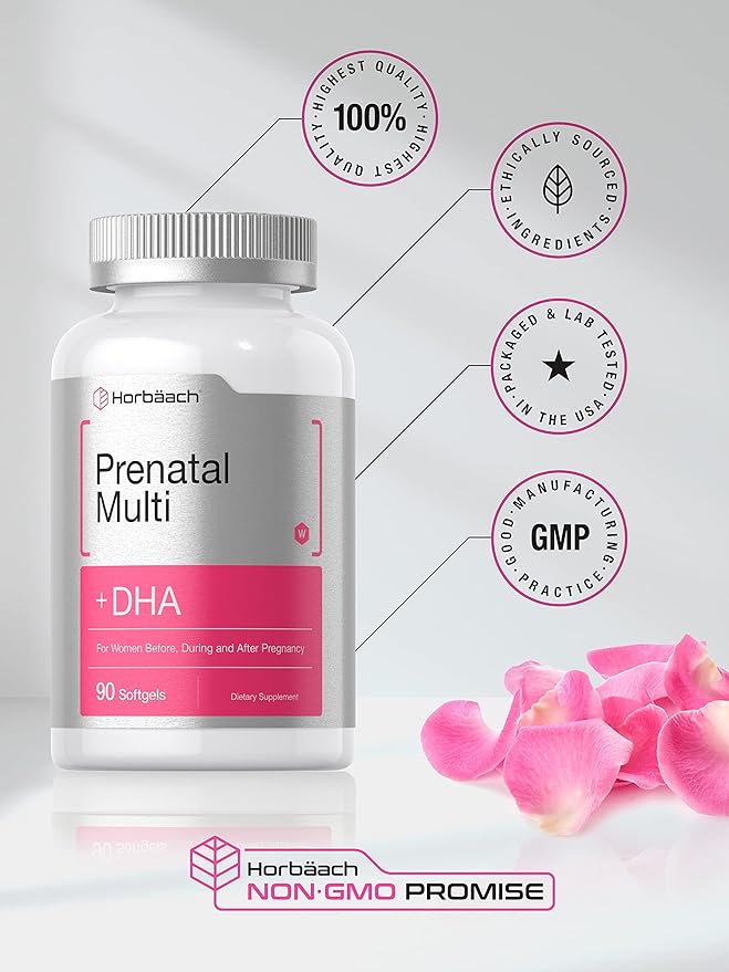 Horbäach Women's Prenatal Multivitamin with DHA, Iron and Folic Acid | 90 Softgels | Non-GMO & Gluten Free
