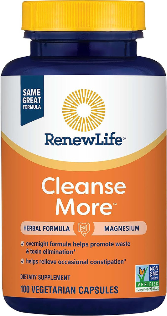 Renew Life Detox Cleanse More, Reduces Bloating and Restores Regularity, Overnight Constipation Relief, Soy, Dairy and gluten-free, 100 Capsules