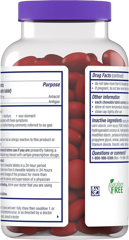 Alka-Seltzer Heartburn+Gas ReliefChews, Fast Antacid + Antigas Relief from Heartburn, Bloating, and Pressure, Fast Acting, Tropical Flavored Heartburn Medicine, 180 Ct (Package May Vary)