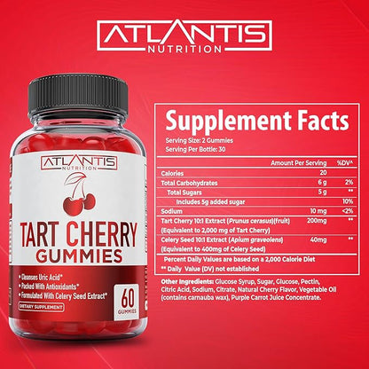 Tart Cherry Gummies 2-Pack with Celery Seed Extract - Advanced Uric Acid Cleanse for Immediate Relief. Powerful Antioxidant with Joint Support - 120 Gummies