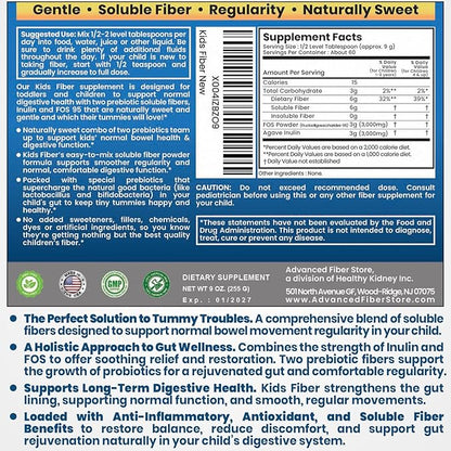 Kids Fiber for Constipation Relief, Prebiotics for Children, Toddler Fiber Supplement, Mild Sweetness Fiber Powder for Kids, Gut Health for Regularity & Softness 60 Servings