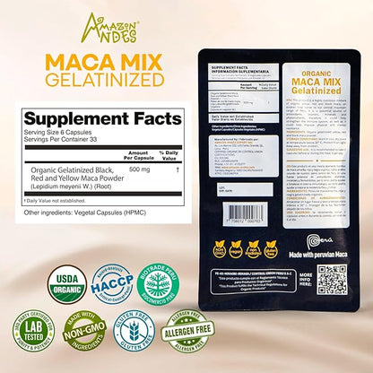 Premium Black, Red & Yellow Maca Capsules l 3000mg Serving for Increased Energy Levels & Physical Performance l Powerful Antioxidant & Immune System Booster l 100% Natural and Organic l Amazon Andes