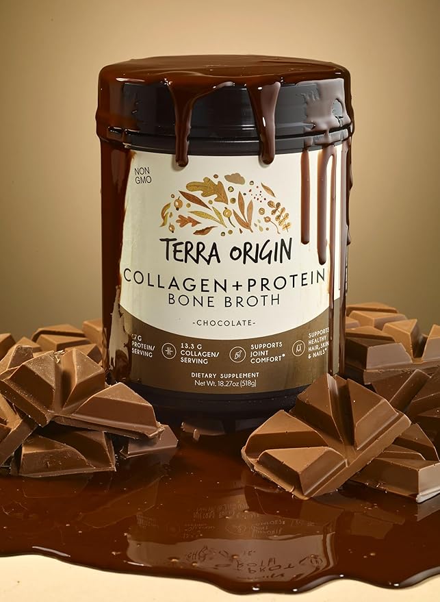 TERRA ORIGIN Collagen Peptides Powder | Bone Broth Hydrolized Collagen Type I and III Protein Supplement | for Women and Men Hair, Skin, Nail and Joint Support | Chocolate (20 Servings)