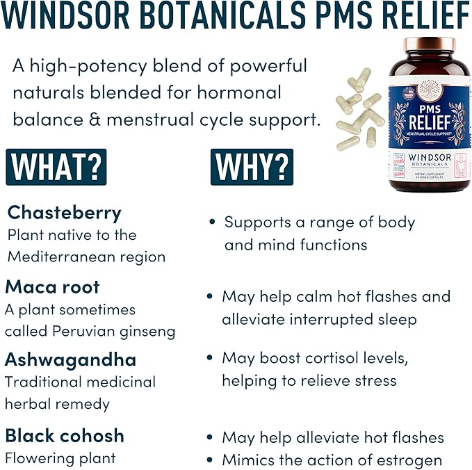 PMS Support Supplement for Women with Chasteberry, Maca Root, Ashwagandha - Period Relief, Bloating Relief for Women, Mood Support, Hormone Balance Herbal Supplements - 30 Day, 60 Vegan Capsules