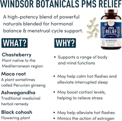 PMS Support Supplement for Women with Chasteberry, Maca Root, Ashwagandha - Period Relief, Bloating Relief for Women, Mood Support, Hormone Balance Herbal Supplements - 30 Day, 60 Vegan Capsules