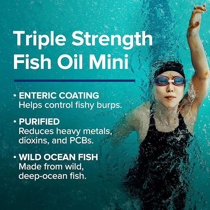 GNC Triple Strength Fish Oil Mini Omega 3 Supplement, 1000mg EPA and DHA, Supports Heart, Brain, Skin, Eye and Joint Health, 120 Mini Softgels