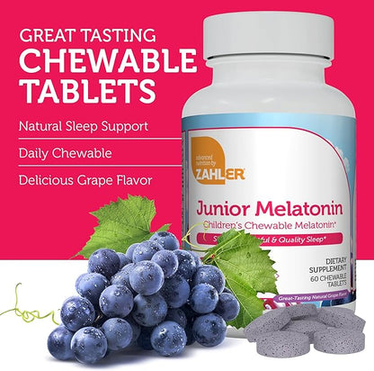 Zahler 1MG Children's Melatonin for Kids - Sleep Support and Quality Rest for Ages 4+ Delicious Natural Grape Flavor - Non GMO Kosher Low Dose Childrens Melatonin 1 MG (60)