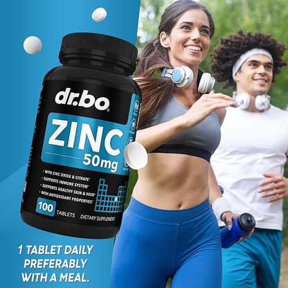 Zinc Supplements 50mg Tablets Supplement - Natural Pure Zinc 50mg Oxide Citrate Capsules Mineral Pills - Vitamin Support Energy Hair Skin Acne Vegan Vitamins for Men & Women - 100 Tablets for Adults