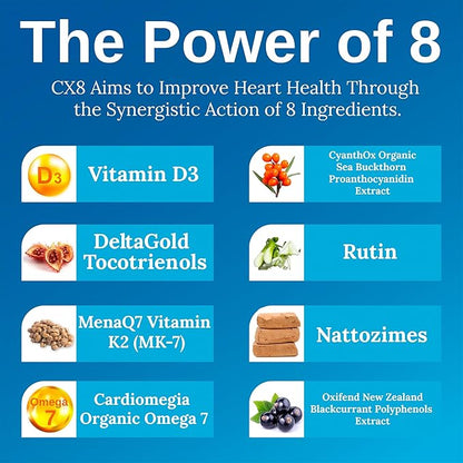 Xtendlife CX8 Heart Health Supplement- Vitamin K2 MK7, Vitamin D3, Tocotrienols, and Sea Buckthorn for Cardiovascular Health - 30 Day Supply