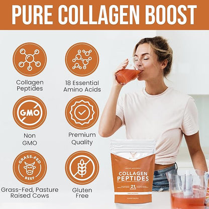 Collagen Peptides Powder, Large 22oz, Hydrolyzed Collagen, Collagen Powder for Healty Skin Hair Nail Joints, Grass Fed, Pasture Raised, Certified cGMP, Non-GMO, Gluten Free, 3P Tested Unflavored