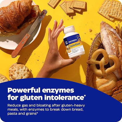 Enzymedica GlutenEase, Digestive Enzymes for Food Intolerance, Support for Hidden Gluten & Cross-Contamination, Offers Fast Acting Gas & Bloating Relief, 60 Count (FFP)