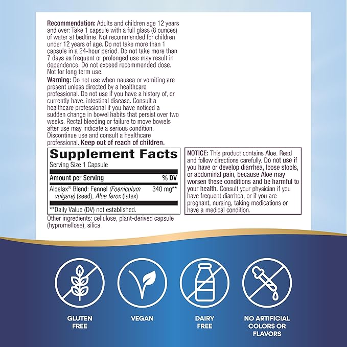 Nature's Way Aloelax, Premium Blend, with Fennel Seed, Relieves Occasional Constipation*, 340 mg, Gluten Free, Vegan, 100 Capsules