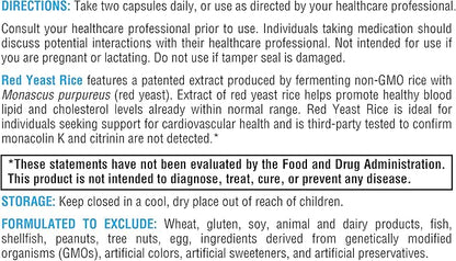 XYMOGEN Red Yeast Rice - Non-GMO Red Yeast Rice Supplement to Help Maintain Already Healthy Blood Lipid + Cholesterol Levels - Cardiovascular Support - Tested Citrinin-Free (60 Capsules)