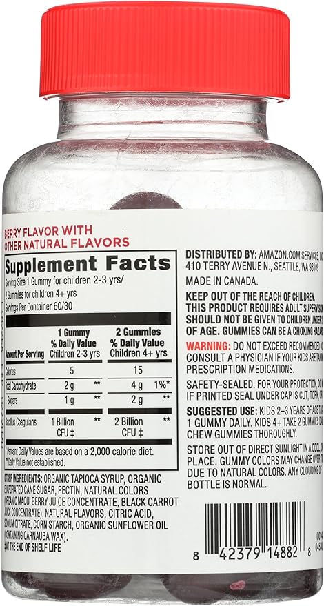Amazon Brand - Mama Bear Vegan Probiotic, Berry, 60 Gummies, 1 Billion CFU per Gummy