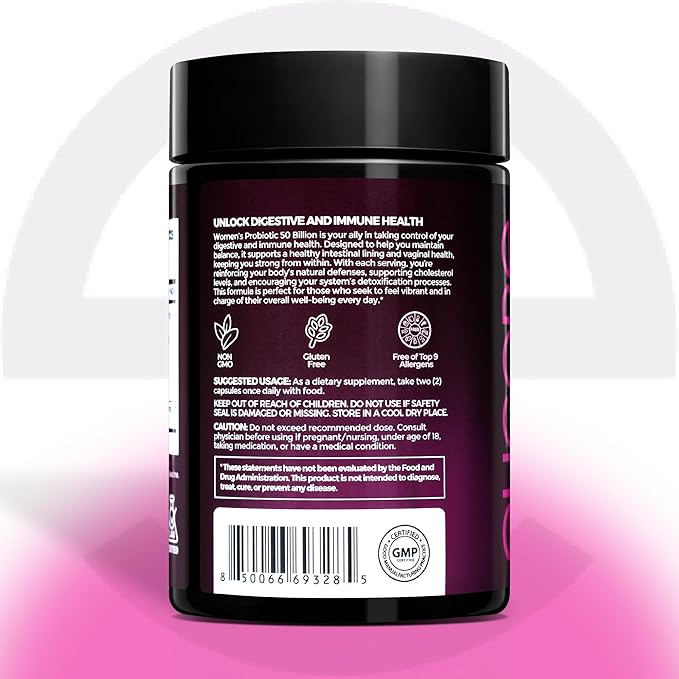 Probiotics for Women 50 Billion CFU - Lactobacillus for Digestive & Vaginal Health - Non-GMO, Gluten-Free Blend with MAKTREK Bi-Pass Technology - Vaginal Probiotics - 60 Veg Capsules