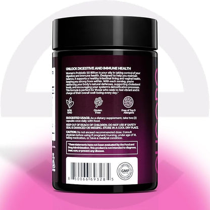 Probiotics for Women 50 Billion CFU - Lactobacillus for Digestive & Vaginal Health - Non-GMO, Gluten-Free Blend with MAKTREK Bi-Pass Technology - Vaginal Probiotics - 60 Veg Capsules