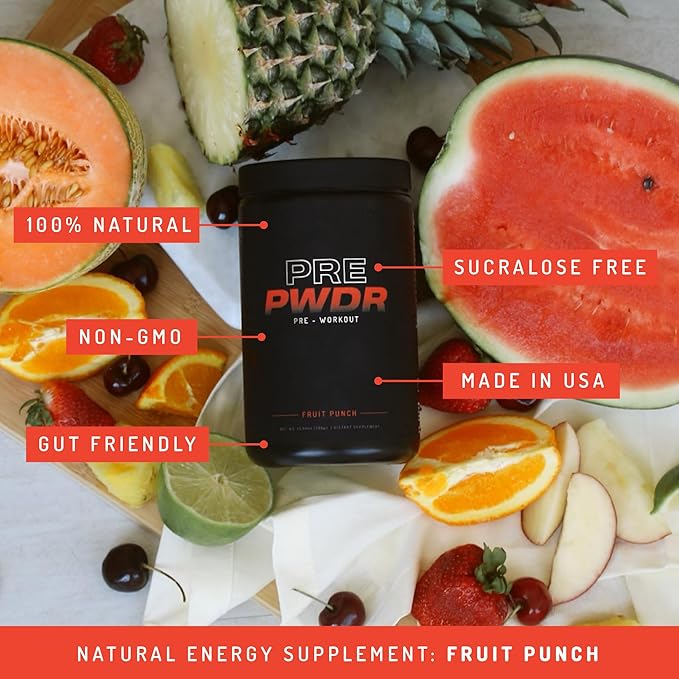 PWDRS Pre-Workout Powder, All Natural Pre Workout for Energy, Pump, Endurance & Strength, with Caffeine (Fruit Punch)