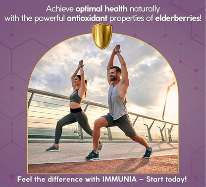 Immunia Elderberry Gummies. for Optimal Immune Support. Highly Concentrated of Elderberry (4,500 mg/2 Gummies). with Vitamin C & Zinc. Antioxidant. Gelatin-Free. Delicious. 60 Gummies