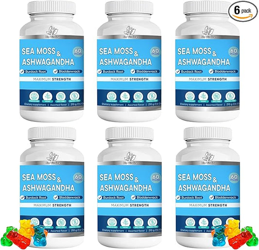 BIO VITALICA Sea Moss Ashwagandha Gummies - Organic Irish Seamoss & Ashwa Root Powder Supplements for Supporting Energy & Immunity for Men and Women - 6 Packs