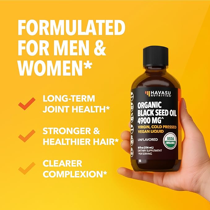Organic Black Seed Oil Cold Pressed Liquid - Black Cumin Supplement for Immune System Function, Digestive Support, Hair Nourishment & Overall Health - 8 Fl Oz - Unflavored, Non-GMO, Vegan