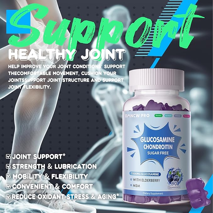 Glucosamine Chondroitin Gummies with MSM & Elderberry Extra Strength - Joint Support, Antioxidant Immune Support Supplement for Adults, Men & Women.180 Orange Gummies - 2pack