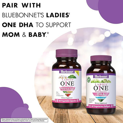 BlueBonnet Nutrition Ladies’ One Prenatal Whole Food-Based Multiple, Daily Nutrition*, Prenatal & Postnatal Health*, Non-GMO, Kosher, Gluten-Free, Soy-Free, 30 Vegetable Capsules, 30 Servings