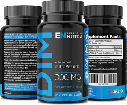 Dim Supplement 300mg Capsule - Extra Strength Diindolylmethane DIM + BioPerine - Estrogen Blocker for Men & Women - Estrogen Balance, Metabolism, Hormone, Menopause, Acne, PCOS