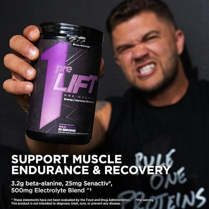 Rule 1 preLIFT Pre-Workout, 6g Citrulline, 3.2g Beta Alanine, 3 Caffeine Sources + 20 Others for Energy, Alertness, & Endurance (30 Servings, Blue Raspberry)