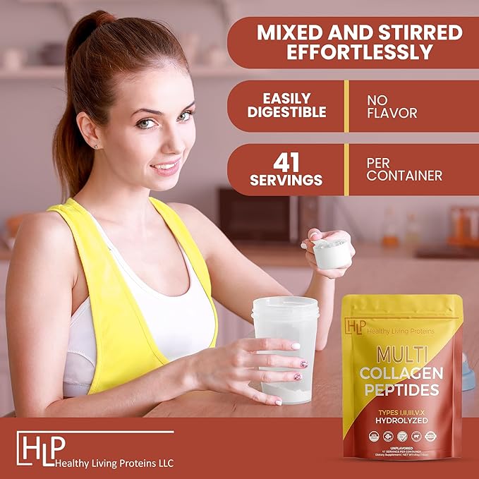 Healthy Living Proteins | Multi Hydrolyzed Collagen Peptides Type I, II, III, V, & X | Grass Fed Bovine, Wild Caught Marine, Free Range Chicken | Gluten Free (Unflavored, 1 Pound (Pack of 1))