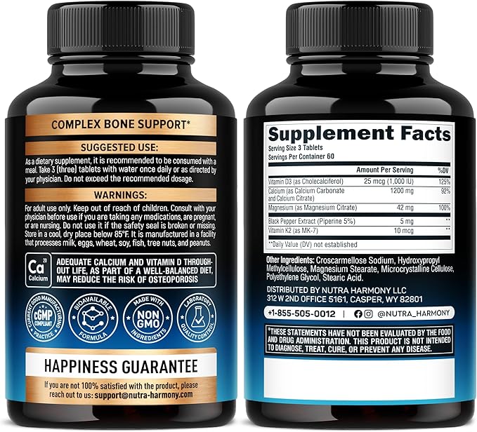 Calcium Supplement for Women - Calcium 1200 mg with Vitamin D3 & K2 - Bone Health, Strength & Density - High Absorption, Slow Release - Made in USA - Citrate & Carbonate Form - 180 Tablets for 2 Month