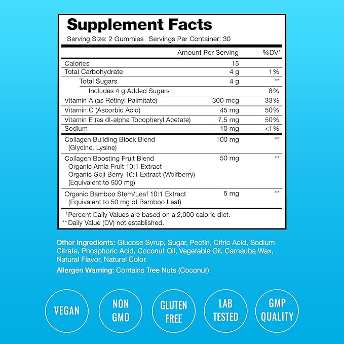 NutraChamps Collagen Boosting Gummies, Collagen Booster Gummy for Natural Collagen Production, Vegan Pectin Supplements Chews for Women & Men, 60 Peach Gummies (Pack of 2)