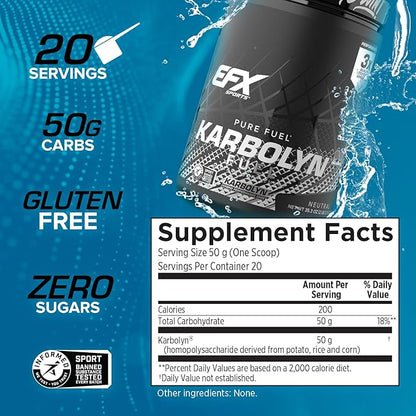 EFX Sports Karbolyn Fuel | Fast-Absorbing Carbohydrate Powder | Carb Load, Sustained Energy, Quick Recovery | Stimulant Free | 20 Servings (Neutral)