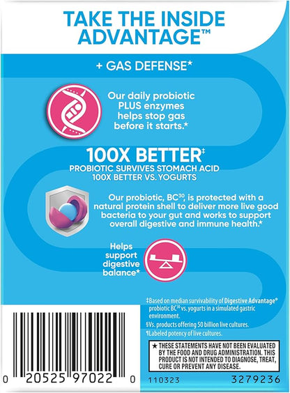 Digestive Enzyme and Probiotic Capsule- Digestive Advantage 32 Capsules, Survives 100x Better than regular 50 billion CFU, Breaks down food, helps prevent gas