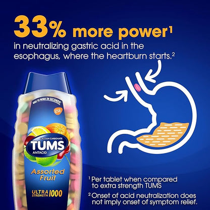 TUMS Ultra Strength Antacid Tablets for Chewable Heartburn Relief and Acid Indigestion Relief, Assorted Fruit - 160 Count