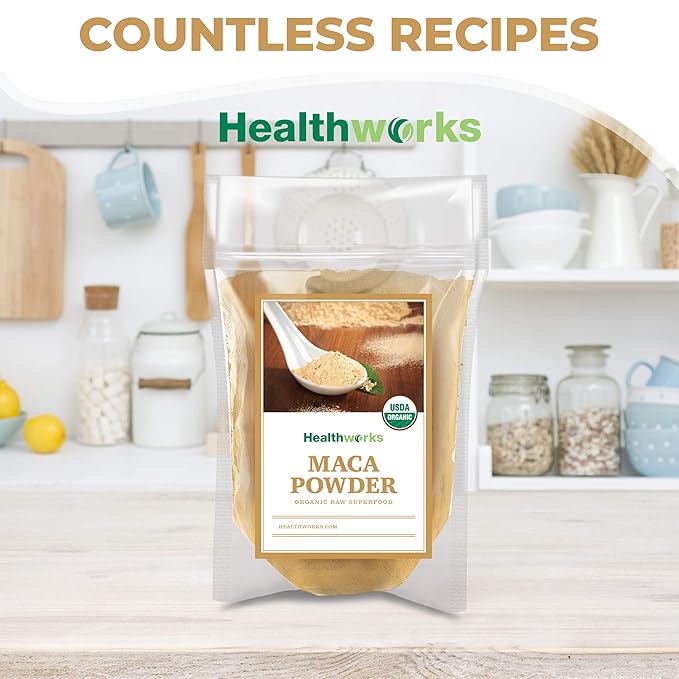 Healthworks Superfoods Organic Maca Powder Raw - 32 Oz / 2 Lbs - Certified Organic Flour Use - Keto, Vegan & Non-GMO - Premium Peruvian Origin - Breakfast, Smoothies, Baking & Coffee - Antioxidant